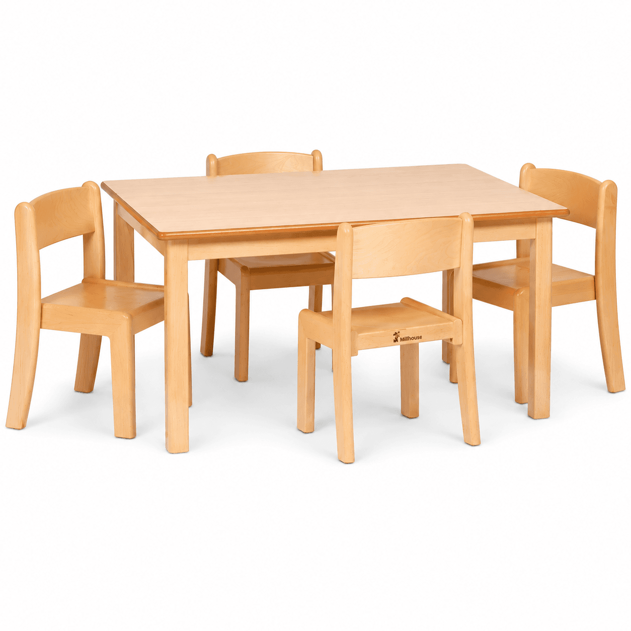 Millhouse Small Rectangular Table + 4 Beech Stacking Chairs (H260mm)