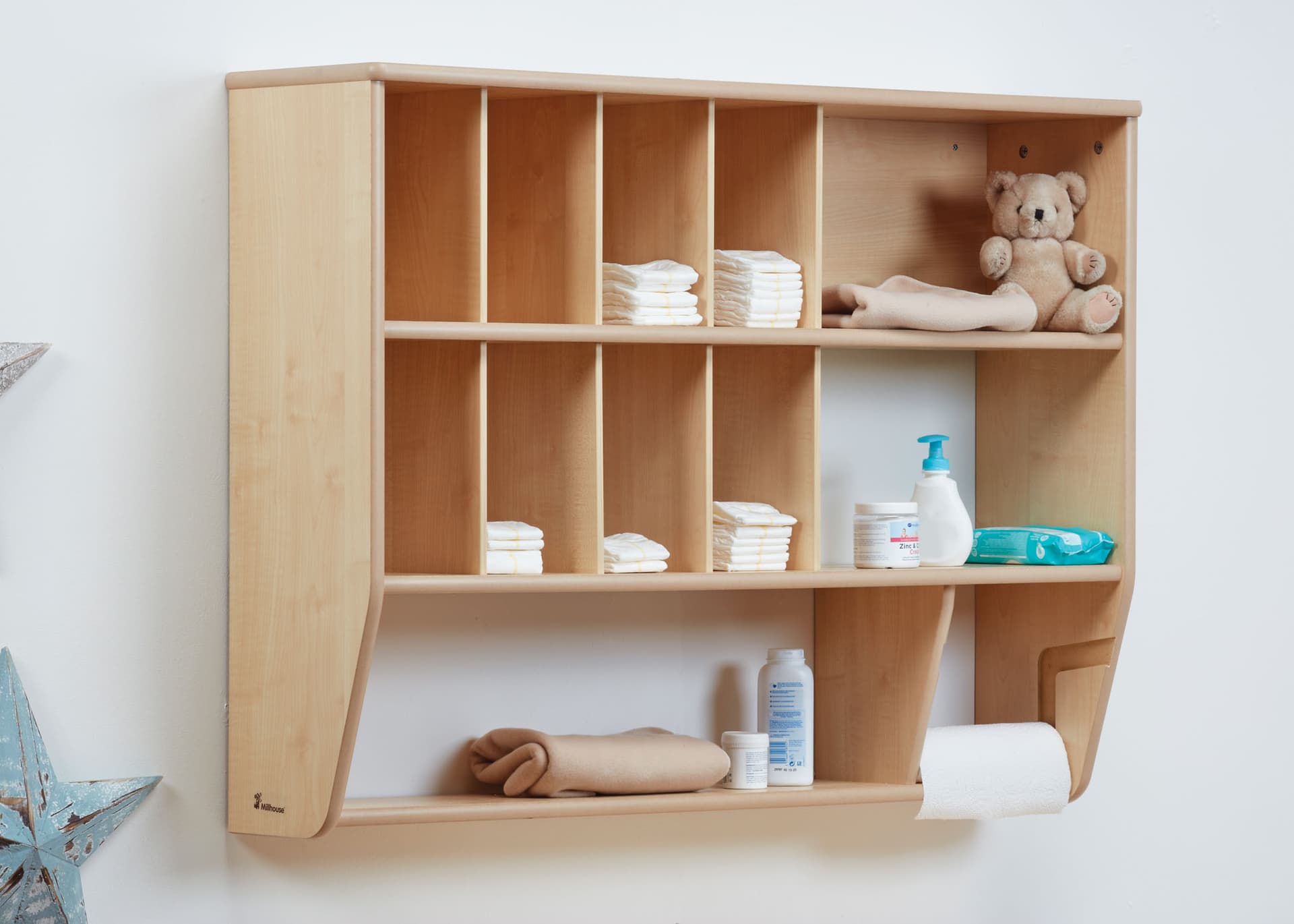 The storage unit is easy and accessible for practitioners to reach, with a range of storage areas