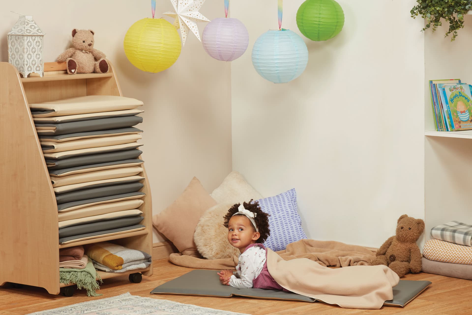 The Mobile Sleep Mat Store is a practical, efficient storage unit with 10 folding mats included