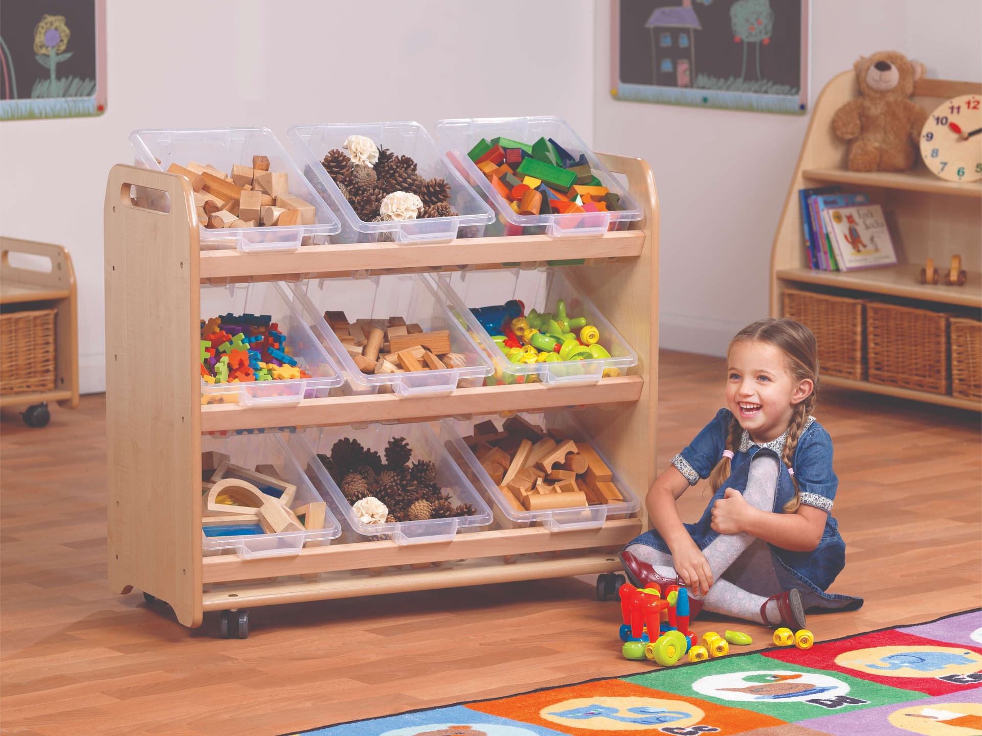 9 Clear Tubs offer flexible, visible and versatile storage from the Tilt Tote Storage Unit