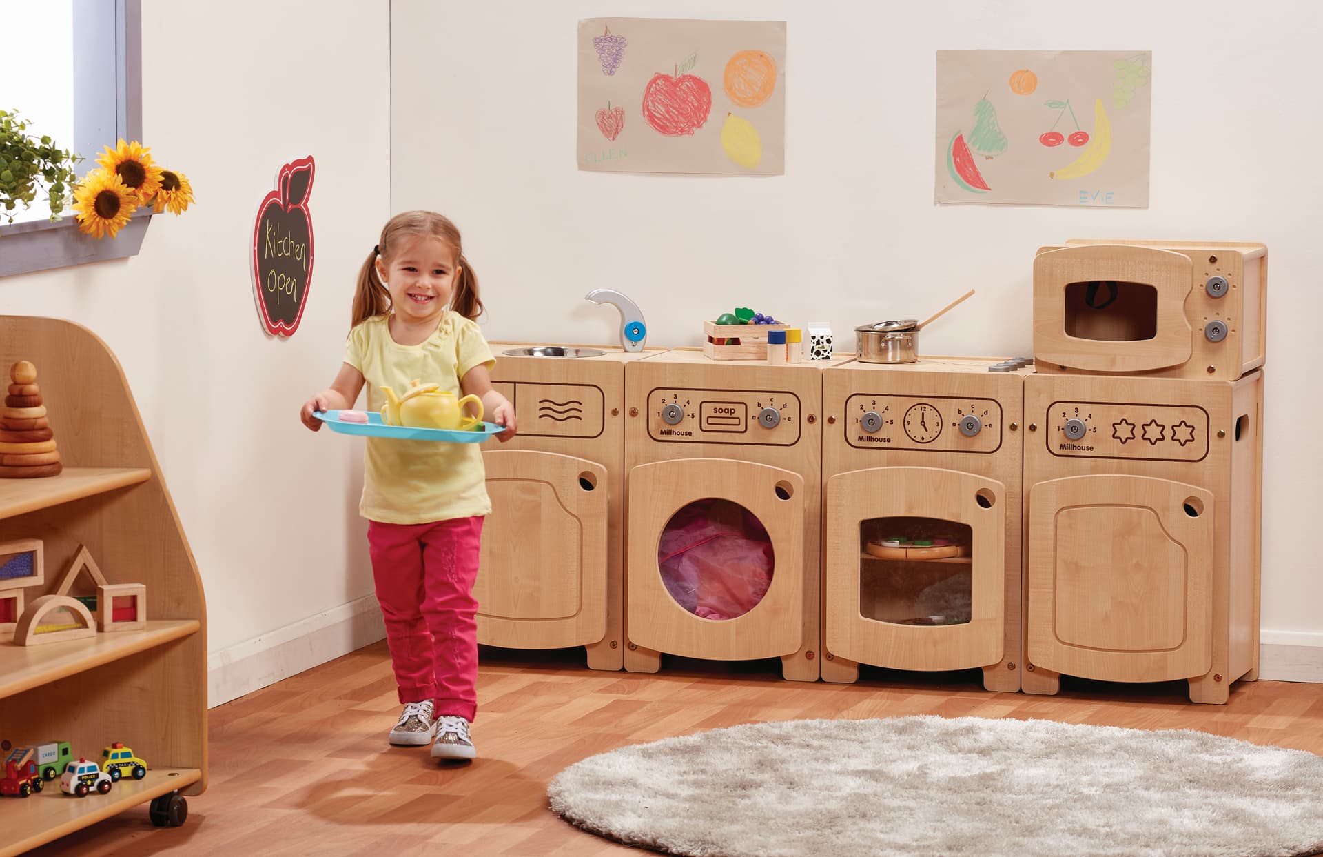 The Stamford Maple Kitchen contains a sink, fridge, washer, cooker and microwave