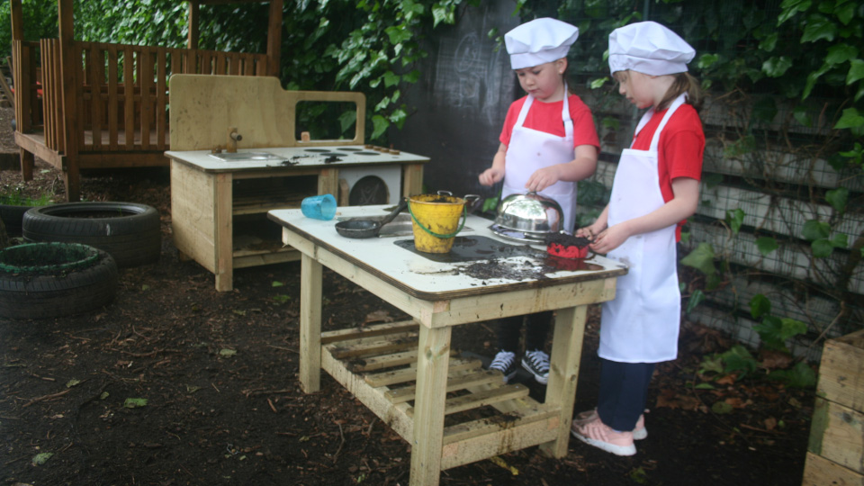 Children playing with mud kitchen